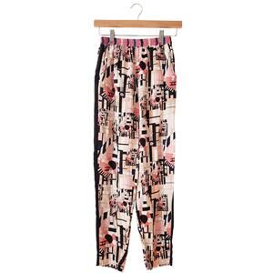See By Chloe 100% Silk Striped/Abstract Print Pants Pink Size US 2